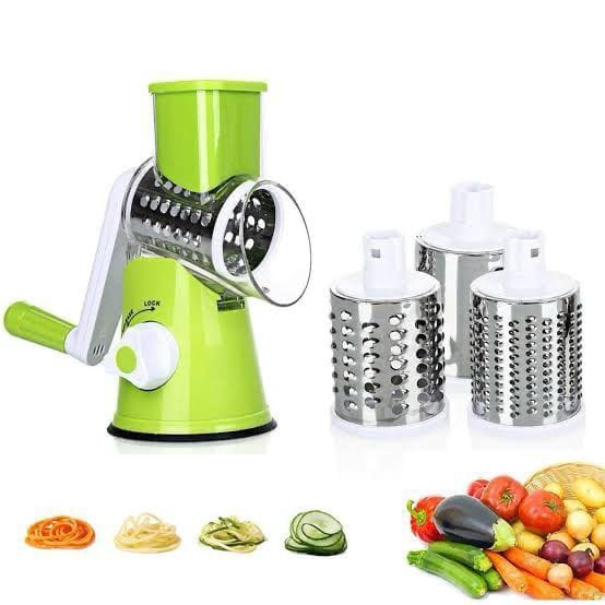 Multifunctional Manual Vegetable Cutter & Grater | 3-Blade Hand Crank Drum Slicer