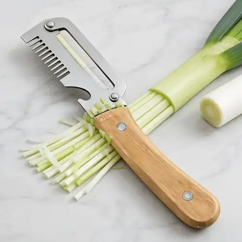 3-in-1 Stainless Steel Vegetable Peeler with Wooden Handle | Fruit & Vegetable Cutter, Slicer & Bottle Opener