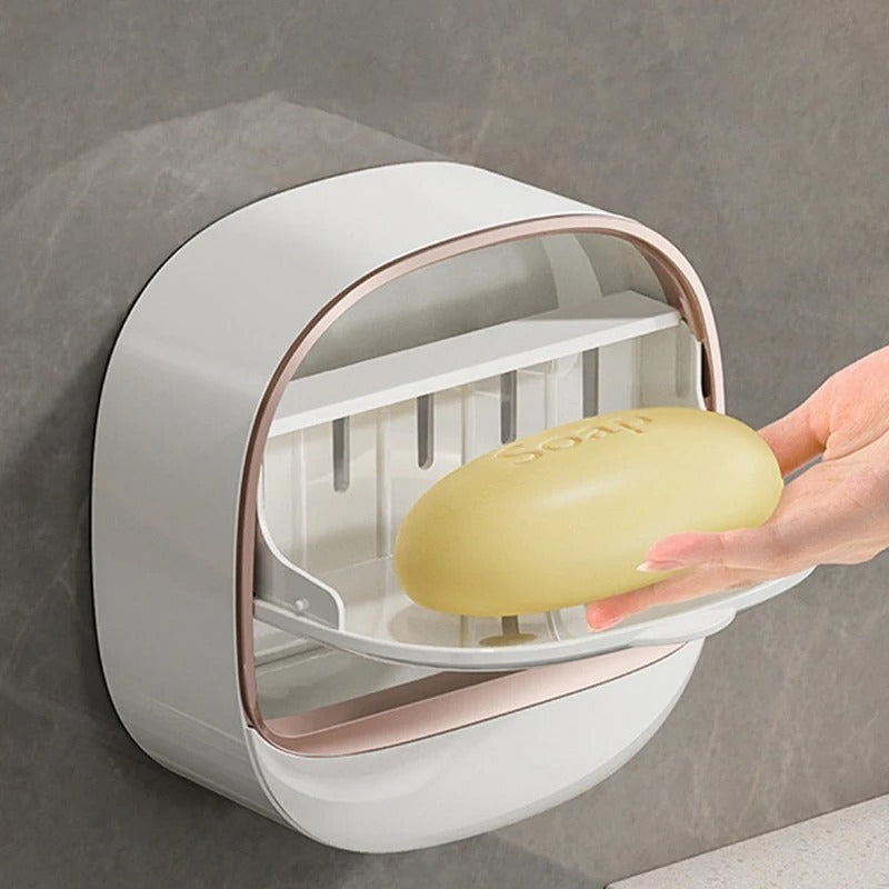 Wall-Mounted Soap Holder with Flip Cover | Space-Saving Bathroom Soap Dish