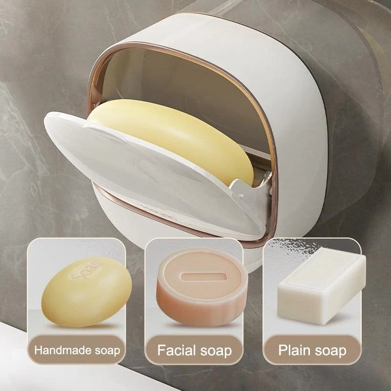 Wall-Mounted Soap Holder with Flip Cover | Space-Saving Bathroom Soap Dish