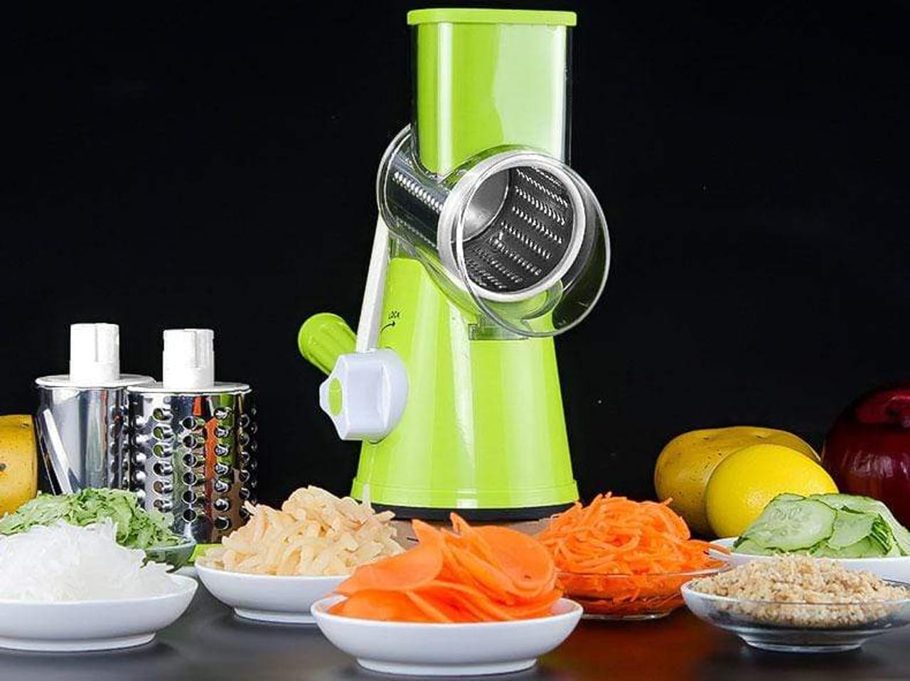 Multifunctional Manual Vegetable Cutter & Grater | 3-Blade Hand Crank Drum Slicer