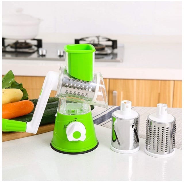 Multifunctional Manual Vegetable Cutter & Grater | 3-Blade Hand Crank Drum Slicer