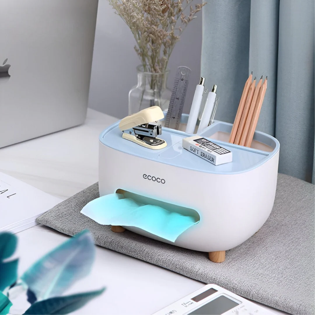 ECOCO Tissue Box with Storage Drawer | Multifunctional Desk & Remote Organizer