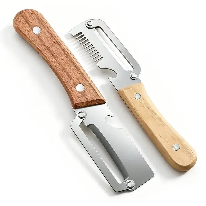 3-in-1 Stainless Steel Vegetable Peeler with Wooden Handle | Fruit & Vegetable Cutter, Slicer & Bottle Opener