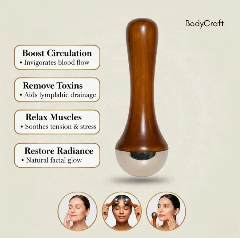Kansa Wooden Massager for Face & Feet | Handheld Face Massage Tool